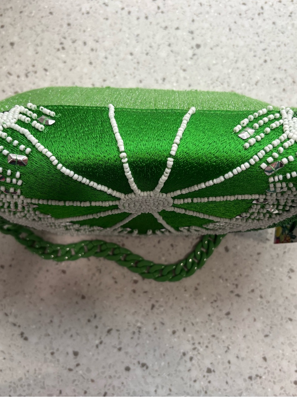 NWT VIRAL America & Beyond Beaded Lime Slice Shoulder Bag with Silver Strap - Picture 7 of 11